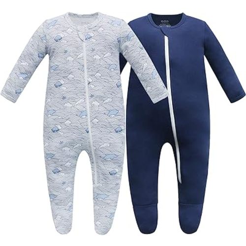 Owlivia Organic Cotton Baby Pajamas, 0-3 months, Boys Girls Zip Front Sleep 'N Play Pjs, Footed Sleeper, Long Sleeve