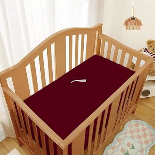 Pack of 3 Baby Crib Fitted Sheet for Boys & Girls 100% Microfiber Mini Crib Size (24" x 38") + 5" Inch Deep Pocket Toddler Crib Bed Sheets, Soft & Cozy - Burgundy Solid