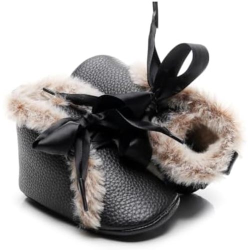 ISINSER Baby Boys Girls Snow Boots Anti Slip Soft Sole Newborn Infants Toddler Winter Warm Crib Shoes Plush Bow Ankle Boots