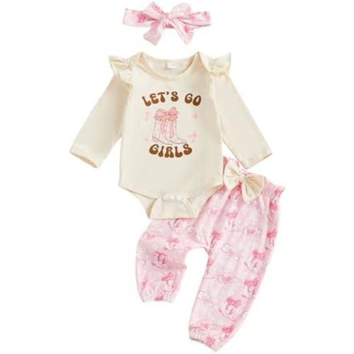 Hnyenmcko Newborn Baby Girl Clothes Ribbed Long Sleeve Ruffle Romper Bell-Bottom Pants Headband Set 3Pcs Fall Winter Outfits