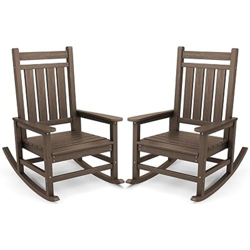 SERWALL Oversized Outdoor Rocking Chair Set of 2, HDPE Rocker for Adults, Patio Rocking Chairs for Porch, Coffee
