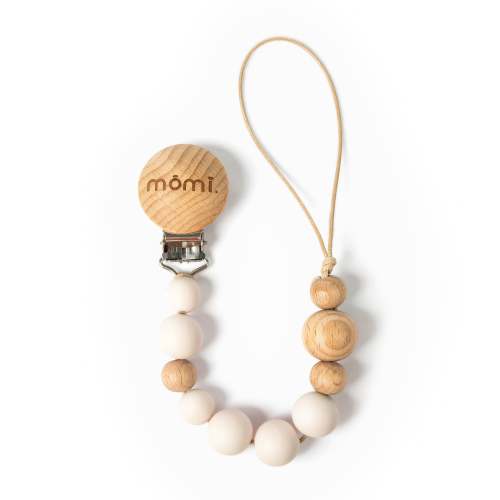 silicone beads pacifier clip in soft cream, pearl | mōmi