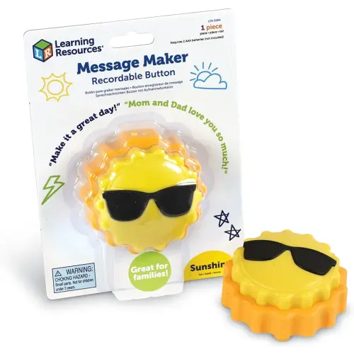 Learning Resources Message Maker Recordable Button Sunshine - Record Motivational Messages for Kids, Perfect for Lunch Box Notes from Mom, Social Emotional Learning Toys