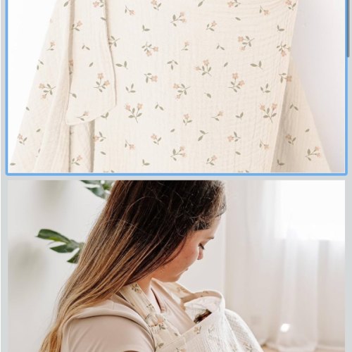 Muslin Nursing Covers for Breastfeeding, Privacy Breast Feeding Cover with Arch Neckline for Mom and Baby, Breathable 100% Cotton Nursing Apron Multi-use Stroller Cover