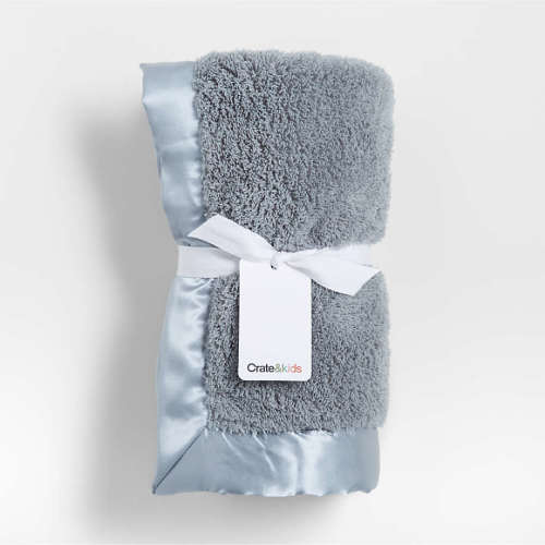 Satin Trim Blue-Grey Plush Baby Stroller Blanket