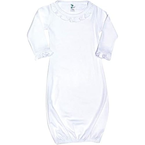 Baby Blank Long Sleeve Ruffle-Trim Sleeper Gown White (0-3 Months -3807)