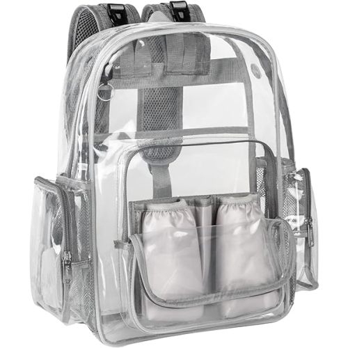Mancro Diaper Bag Backpack, Clear Baby Bag Heavy Duty Transparent Backpack for Girls Boys, Multifunction Large Travel Backpack Maternity Baby Changing Bags for Mom with Stroller Straps, Grey