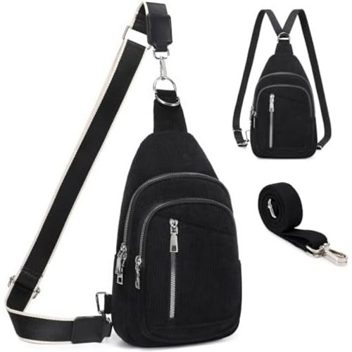 Sling Bag Crossbody Backpack - 2 in 1 Leather Cross Body Bag Fanny Pack with 2 Removable Straps