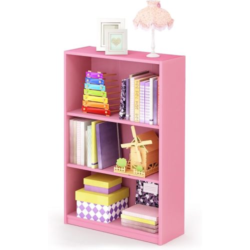Furinno JAYA Book Shelf, 3-Tier Bookshelf, Bookcase with Adjustable Shelves, 9.5 x 24.5 x 40.3, for Organization and Storage, for Living Room, Bedroom, Home Office, Pink