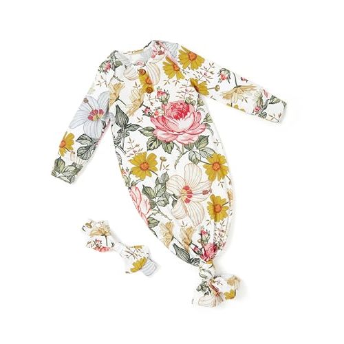 PATPAT Baby Sleeper Gown with Bamboo Viscose for Newborn Girls, Knotted Nightgown with Headband, Infant Home Coming Outfit