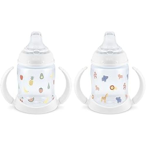 NUK Learner Cup, 6+ Months, Fun Fruits and Animals, Amazon Exclusive Collection, 5 Oz, Pack of 2 – BPA Free, Soft Spout, Spill Proof Sippy Cup