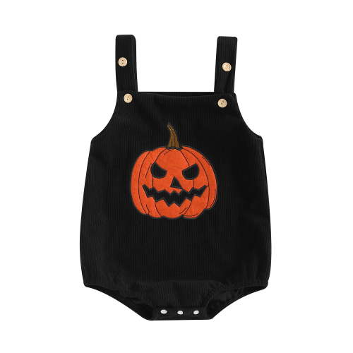Newborn Baby Girls Boys Halloween Outfits Sleeveless Corduroy Pumpkin Face Overalls Rompers Button Jumpsuit Fall Clothes