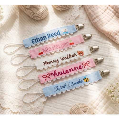 Embroidered Pacifier Clip with Name, Personalized Baby Newborn, Handmade Shower Gift