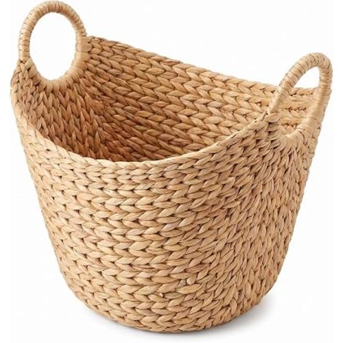 Extra Large Water Hyacinth Woven Storage Basket – Boat-Shaped with Handles & Steel Frame, Natural Decorative Bin for Blankets, Toys, Books, Magazines, Living Room, Bedroom, Entryway