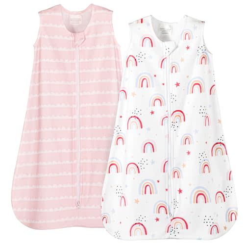 PHF Warm Micro-Fleece Baby Sleep Sack 0-6 Months, Soft Baby Wearable Blanket, 2-Way Zipper Sleeping Bags, 2 Pack Comfy Toddler Sleeping Sack for Girls, Small Size, Rainbow