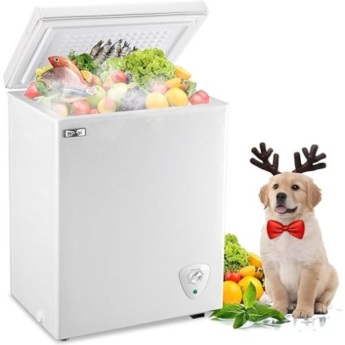 Chest Freezer 3.5 cu ft Small Deep Freezer Mini Freezers Free-Standing Top Door Freezer Removable Basket and Adjustable 7 Thermostat for Garage Apartment Kitchen White