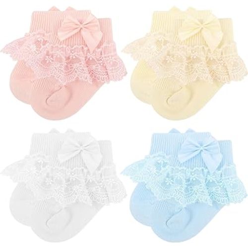 BQUBO Baby Girls Socks Eyelet Ruffle Lace Sock Newborn/Infant/Toddlers/Kids Frilly Dress Sock for Baby Girl