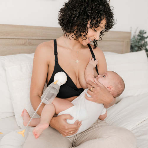 Minimalist Hands-Free Pumping & Nursing Plunge Bra | Latte