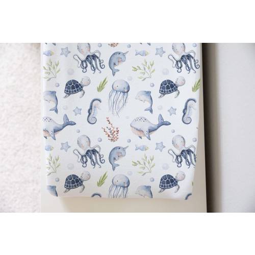 Ocean Changing Pad Cover, Under The Sea Nursery Decor, Sea animals nursery, Whale, Shark, Turtle, Ocean Baby Gift - LiO