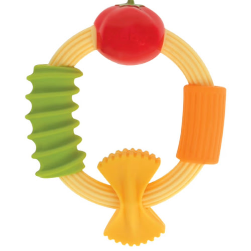 Nuby Pasta Ring Teether - Soft Silicone, Multi-Textured Surface, Easy Grip, Teething Relief for Babies 3+ Months