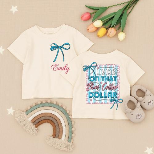 Custom Blue Collar Toddler Shirt, Personalized Bow Infant Shirt, Blue Collar Dollar Kids T-shirt, Funny Baby Outfit, Working Class Kids Gift