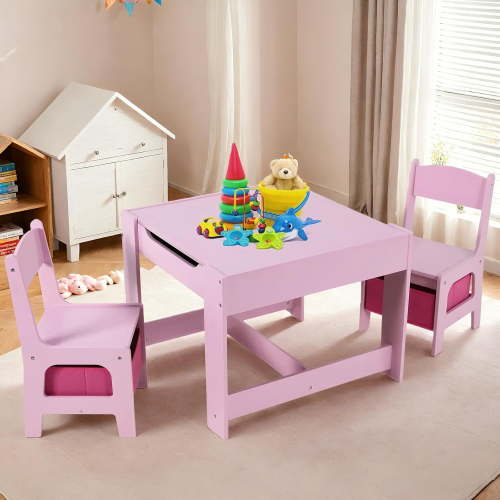 LAZY BUDDY Wooden Kids Table and 2 Chairs Set with Storage Drawer Children Multi-Activity Desk, Toddler Furniture Set for Art, Crafts, Drawing, Reading