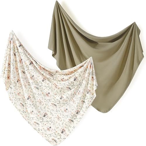 2-Pack Ultra Soft Stretchy Jersey Knit Baby Swaddle Blankets, 33x44