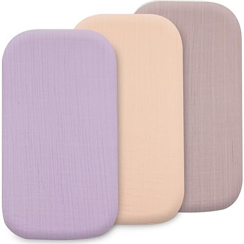 3-Pack Organic Muslin Bassinet Fitted Sheets 32 x 16 x 4 Inches