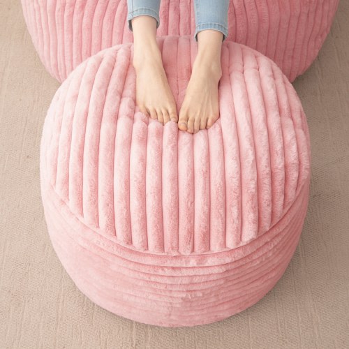 Round Corduroy Pouf Ottoman 20-inch/26inch