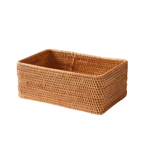 Better Homes & Gardens Honey Brown Rattan Bathroom Toiletry Organizer Basket, Footprint Design, 7.5W x 3.6H x 12D inches