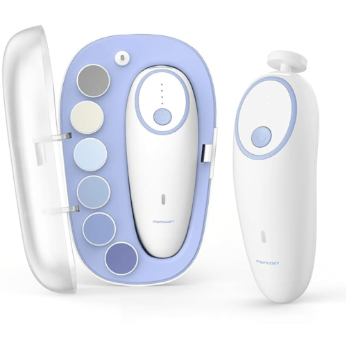 Momcozy Baby Nail File Electric, Gentle Baby Nail Trimmer Electric, Baby Nail Clipper with Night Light, 7 Grinding Head Replacement Pads, Blue