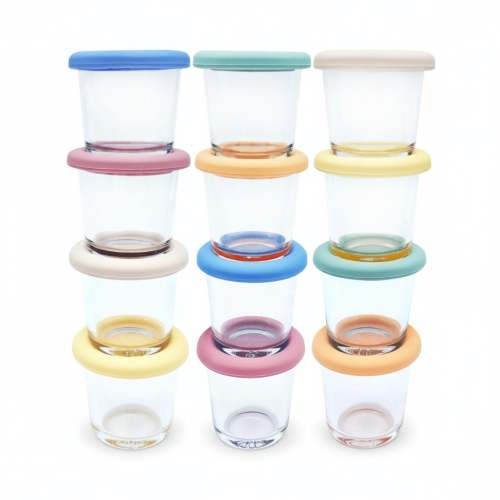 4oz Glass Baby Food Storage Jars | Food Grade Silicone Lids | Set of 12 | Neutral Colors