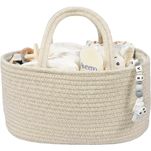 Baby Diaper Caddy Organizer for Girl Boy Cotton Rope Nursery Storage Bin Basket Portable Holder Tote Bag for Changing Table Car Travel Baby Shower Gifts Newborn Registry Must Have Items oatmeal