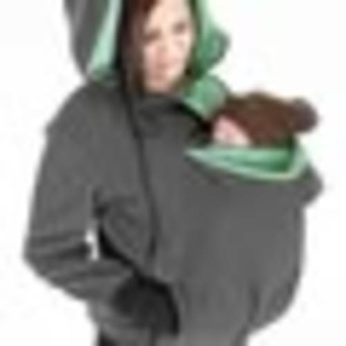 Momyknows Polka Dot Multifunction Breast-feeding Kangaroo Casual Pregnant Maternity Hooded Sweatshirt - Grey / S