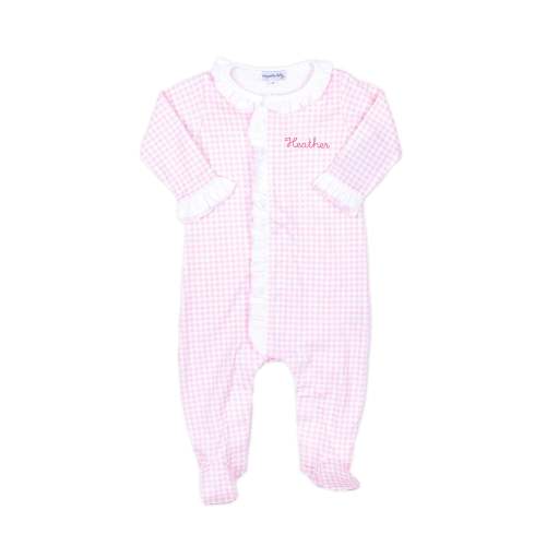 Mini Checks Knit Pink Ruffle Footie