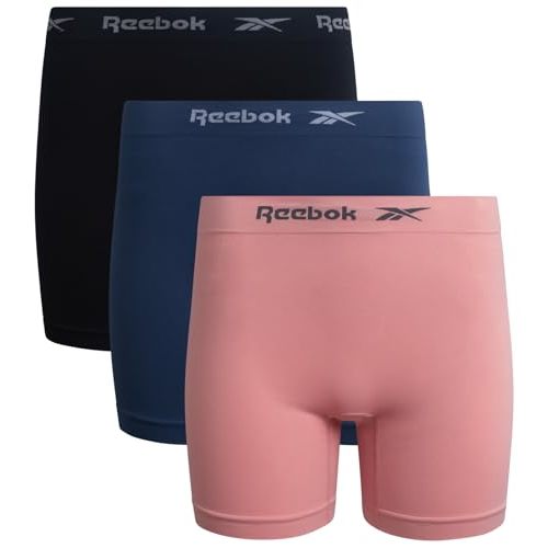 Reebok Womens Boyshorts 3 Pack Long Leg Performance Underwear for Women | Wide Smooth Waistband Stays in Place, Ribbed Flexible and Airy Mesh Options for Softness and Breathability