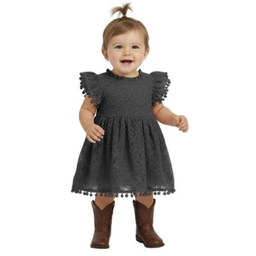 2Bunnies Lace Pom Pom Trim Baby Girl Dress
