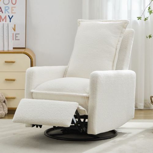 Upholstered Glider Recliner Rocking Chair with 360° Swivel for the Nursery and Living Room