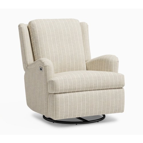 Chris Loves Julia Roll Arm Power Recliner Performance Textured Stripe Natural