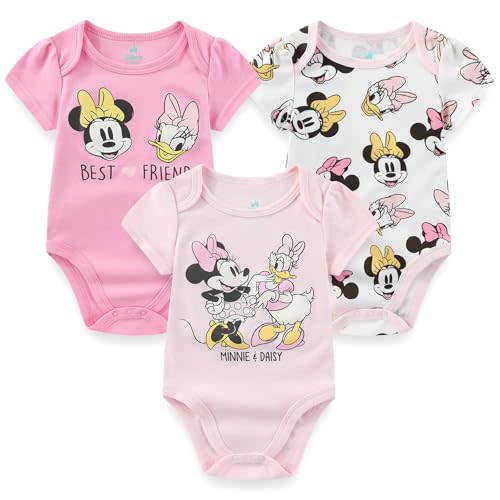 Disney Minnie Mouse Winnie the Pooh Lilo & Stitch Nightmare Before Christmas Girls 3 Pack Bodysuit for Newborn and Infants