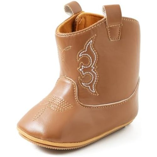 Jastore Baby Boys Girls Cowboy Boots Infant Western Boots Newborn First Walker Crib Shoes Toddler Soft Sole Non-Slip Round Toe Bootie