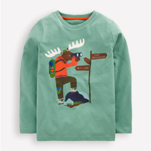 Long Sleeve Printed T-shirt-Oil Blue Moose Explorer | Boden USA 2-3