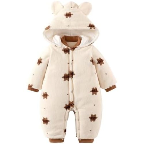 JiAmy Baby Snowsuit Newborn Animal Printed Outfits Infant Baby Fleece Detachable Hat Winter Clothes Jumpsuit