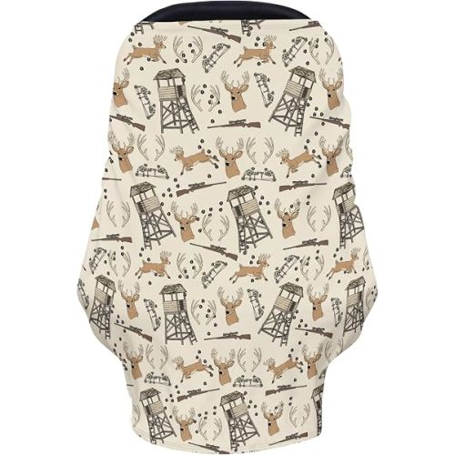 Deer Hunting Baby Car Seats Covers Hunter Tree Stand Multi-Use Breathable Nursing Cover Wild Animals Hunter Infant Carseats Canopy Stroller for Babies Boys Girls Shower Gifts