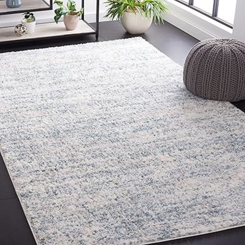 SAFAVIEH Berber Shag Collection Area Rug - 6' x 9', Ivory & Light Aqua, 1.2-inch Thick Ideal for High Traffic Areas in Living Room, Bedroom (BER563J)