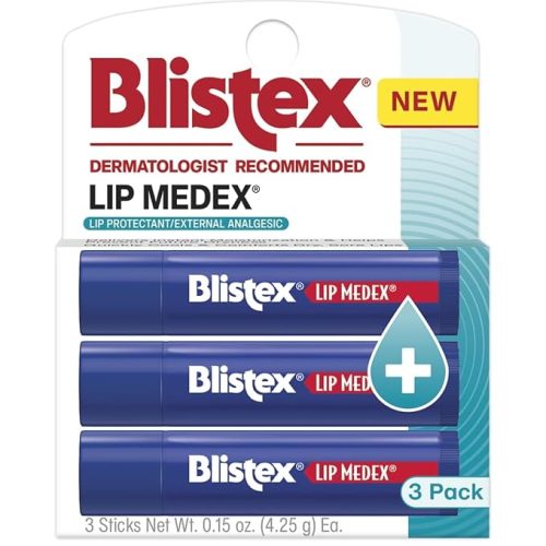 Blistex Lip Medex Stick, 0.15 oz Each, Advanced Hydration, Medicated Relief with Cooling, Soothes and Protects, Restores Healthy Moisture Balance to Lips, 3 Count, 1 Pack