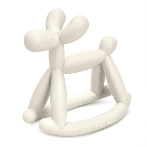 Miraloop Teething Toy for Baby 0-6, 12, 18 Months Infant, Jellydog Never Drop Food Grade Silicone Rocking Teether, Prevent Choking & Odorless, Less Dust and Hair Adhesion, Baby Gift, Milk White