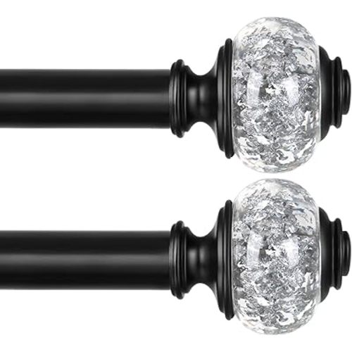 2 Pack Curtain Rod 32 to 58 Inches (2.6-4.8ft), USFOOK 7/8 inch Telescoping Splicing Curtain rods for Windows 20 to 54 Inch, Black Decorative Drapery Rods for Home with Translucent Finials
