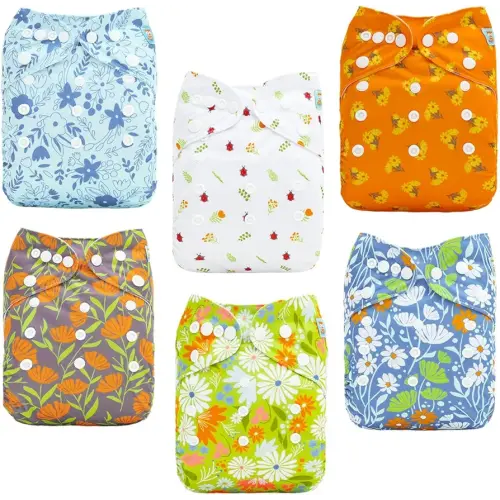 ALVABABY Baby Cloth Diapers 6 Pack with 12 Inserts Cloth Diaper Covers Adjustable Washable Reusable for Baby Girls and Boys 6DM120A
