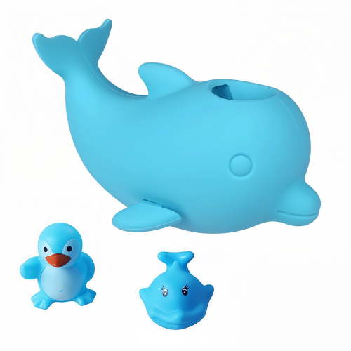 DUNCHATY Baby Bathtub Faucet Cover, Bathtub Faucet Baby Shower Protection Cover, Baby Bath Spout Cover, Soft Silicone Bathtub Faucet Safety Toys for Kids with 2 Small Toys, Universal Fit, Blue